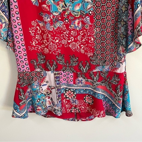 Chicos Patchwork Peplum Flutter Sleeve Top - Picture 11 of 13